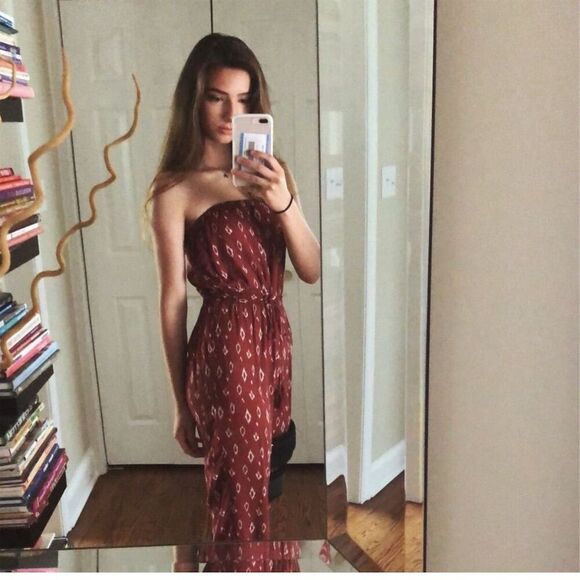 Urban Outfitters Women's S Red Boho Diamond Print Strapless Jumpsuit - Picture 13 of 13